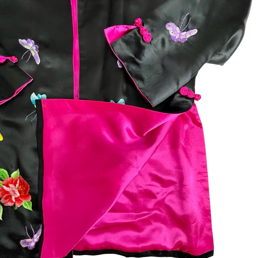 Ami Amie Black Nature Inspired Embroidered Silky-soft Kimono Robe Jacket SzXL? - Picture 8 of 11
